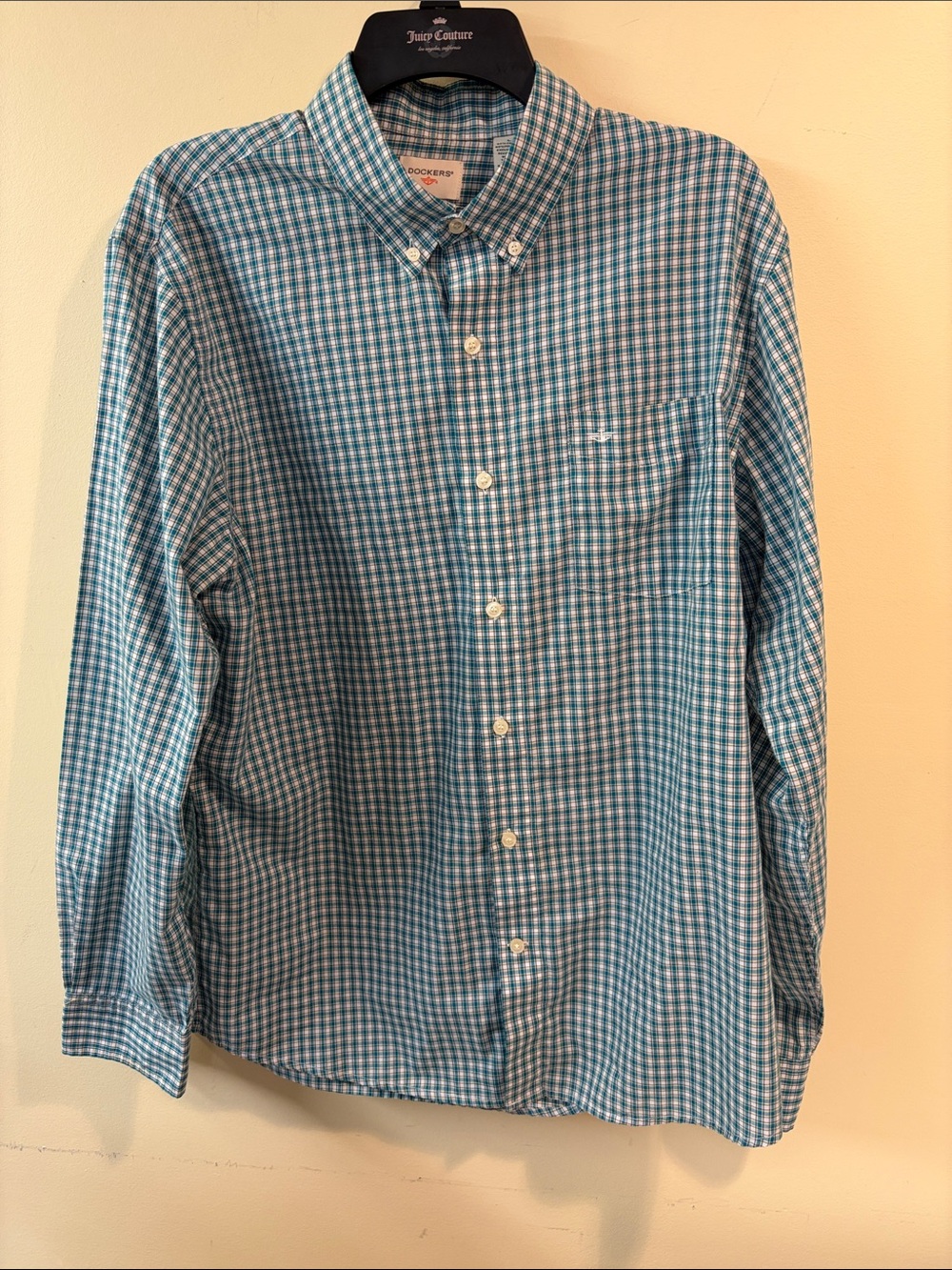 Dockers Teal and White Gingham Button-Down Shirt